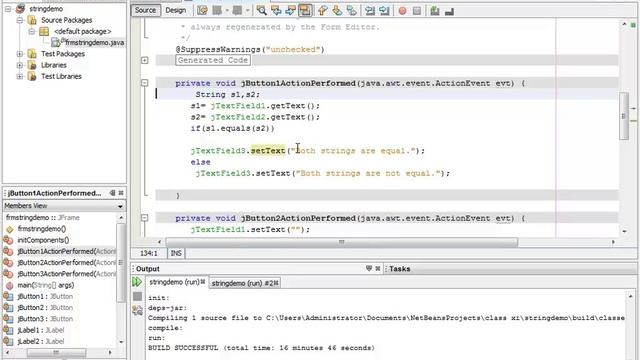 Compare two strings using Java NetBean IDE смотреть онлайн