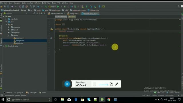 Android Studio - Spinner With Header смотреть онлайн
