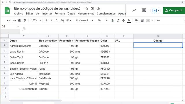 Generar códigos de barras de diferentes tipos 1D, QR, etc en hojas de cálculo de Google Sheets смотреть онлайн