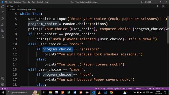 PYTHON ROCK PAPER SCISSORS GAME T-8 | PYTHON PROBLEM SOLVING смотреть онлайн