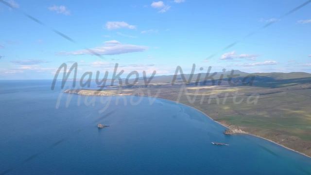 Russia, Lake Baikal, Bay Small Sea. View of the northern part of the island Olkhon, From Drone смотреть онлайн