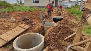 Септик с переливом из бетонных колец для частного дома / Бетонный кессон для скважины из Ж/Б колец