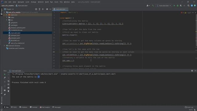 Sum of a Matrix using Dart Console Application смотреть онлайн