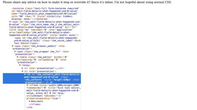 Drupal: CKEditor is adding inline style to resize my textarea on node add/edit form смотреть онлайн