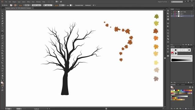 How to draw an Autumn Tree with brushes in Adobe Illustrator смотреть онлайн