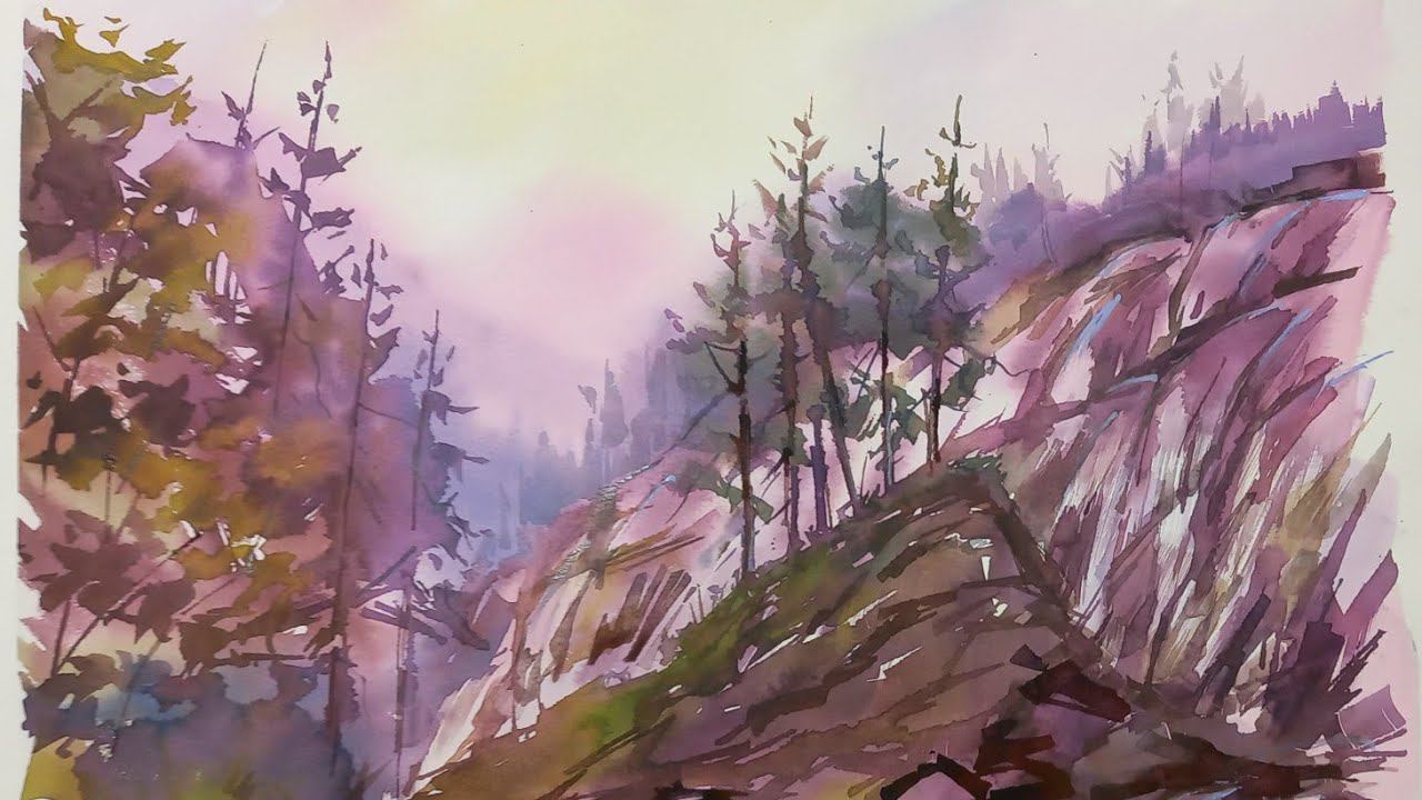 Рисуем горное ущелье акварелью смотреть онлайн
