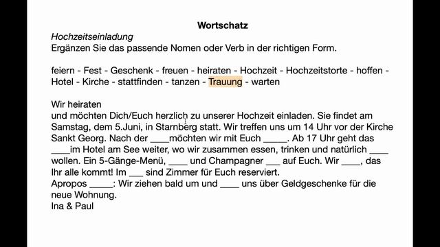 Deutsch B1 I Wortschatz Hochzeitseinladung I Немецкий Б1 Словарный запас I приглашение на свадьбу смотреть онлайн