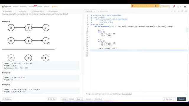 LeetCode #2 Add Two Numbers (Suma de dos numeros - LinkedList) смотреть онлайн