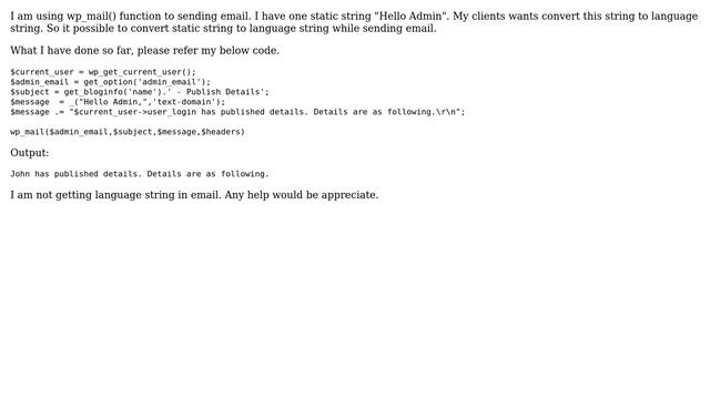 Wordpress: How to send language string in email message body? смотреть онлайн