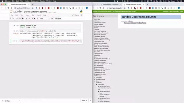 Pandas columns Python tutorial: pandas.Dataframe.columns смотреть онлайн