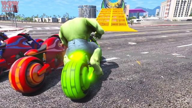 SPIDER-MAN Futuristic Motos Challenge With SUPERHEROES IRON-MAN HULK BATMAN Supermotos - GTA 5 MODS смотреть онлайн