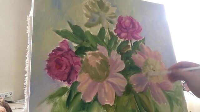 Пионы. Живопись маслом. Peonies. Oil painting. смотреть онлайн