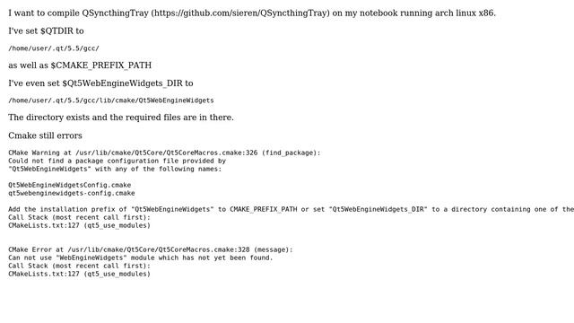 Cmake cannot find module Qt5WebEngineWidgets смотреть онлайн