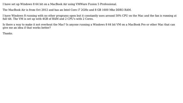 Apple: VMware Fusion 5 with Windows 8 64 bit on MacBook Air Constant High CPU usage смотреть онлайн