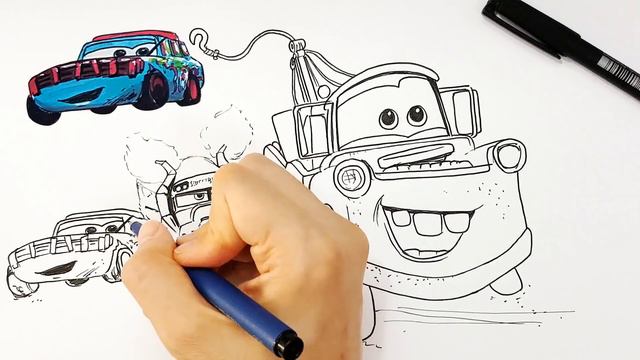How to draw Mater vs Ms Fritter in Thunder Hollow CARS 3 drawing kids coloring pages Tim Tim TV смотреть онлайн