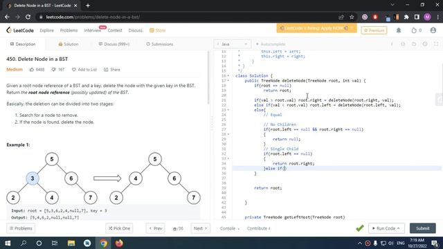 450 Delete Node in a BST Code | LeetCode | Java Solution смотреть онлайн