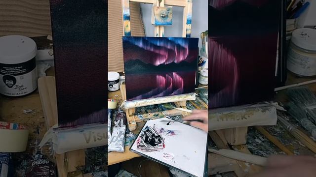 How to Paint Crimson & Blue Aurora Northern Lights Tutorial Art ASMR смотреть онлайн