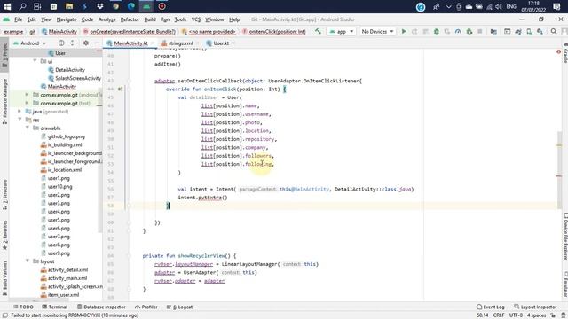 Making git apps | Setting recycler view clickable move activity at MainActivity Part 4 смотреть онлайн