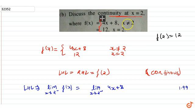 Discuss the continuity at `x=2` where `f(x)={4x+8, x!=2 ; 12, x=2}` смотреть онлайн