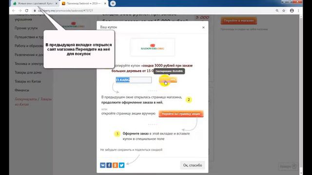 Видео инструкция как купить с промокодом Sadovod ORG