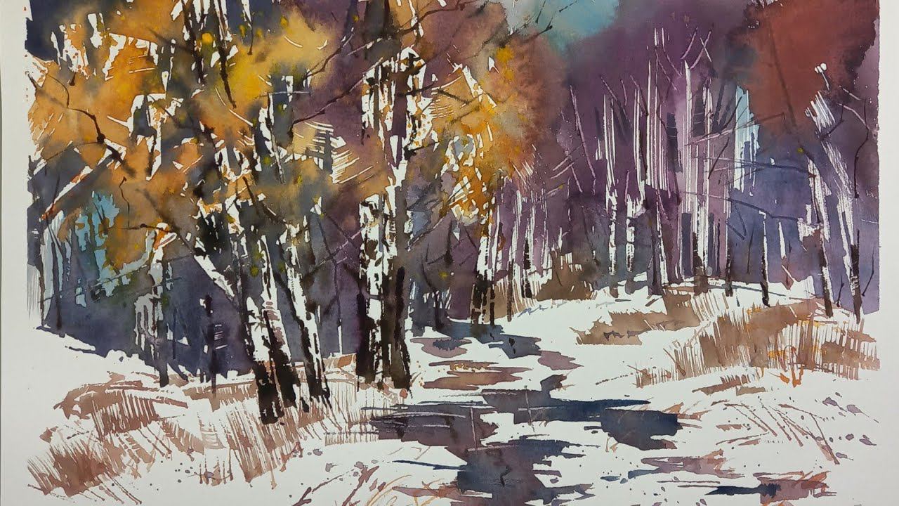 На пороге зимы, быстрая акварель смотреть онлайн