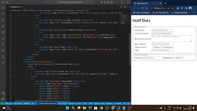 Creating Staff Data form using HTML and JavaScript(form, inputs, textarea, table, fieldset,legend.. смотреть онлайн