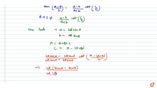 Prove the tangent rule: Napier's analogy
`tan((A-B)/2)=(a-b)/(a+b) cot(C/2)` смотреть онлайн