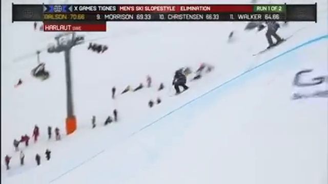X Games Tignes 2013 Henrik Harlaut run 1 Men_s Ski Slopestyle elimination смотреть онлайн