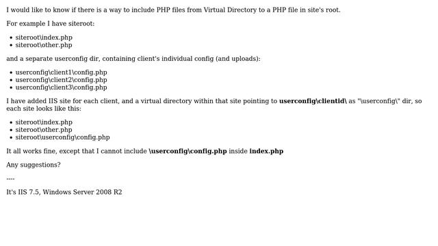 DevOps & SysAdmins: How to include PHP file from a Virtual Directory on IIS? смотреть онлайн