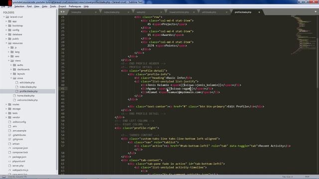 Tutorial project Laravel + Bootstrap - upload gambar & profile Siswa (part 14) смотреть онлайн