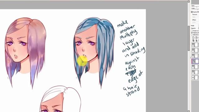 Hair Coloring Tutorial- 3 Different Ways to Color- PAINT TOOL SAI смотреть онлайн