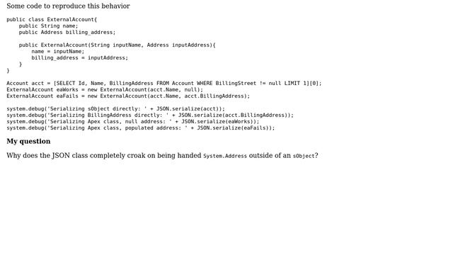 Salesforce: Why does JSON.Serialize return null when passed a value of type System.Address? смотреть онлайн