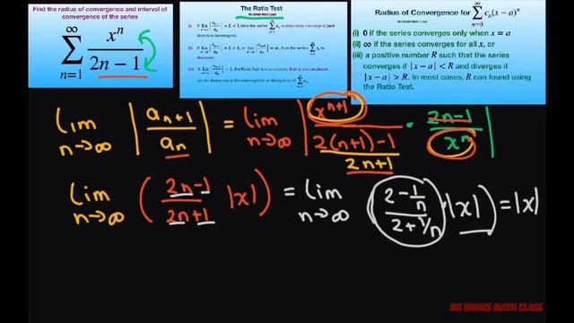 Find the radius and interval of convergence of series {x^n/(2n-1)}. Ratio Test смотреть онлайн