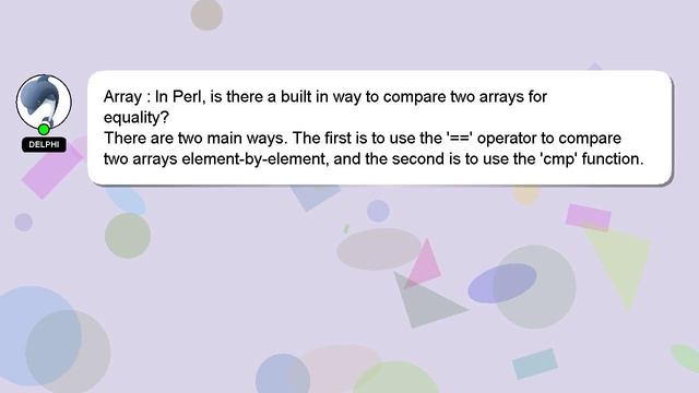 Array : In Perl, is there a built in way to compare two arrays for equality? смотреть онлайн