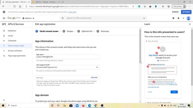 Configure Google OAuth Consent Screen 2020 | Solve Error saving your Application occurred. смотреть онлайн