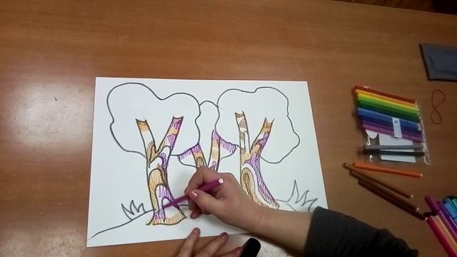 Декоративные деревья. Фломастеры, маркеры. смотреть онлайн