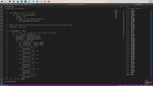 Python Solution - Advent of Code 2022 - Day 09 - Part 2 - Rope Bridge смотреть онлайн
