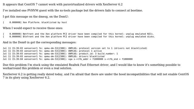 CentOS 7.0 as DomU in XenServer 6.2 SP1; cannot run with PV drivers? (2 Solutions!!) смотреть онлайн
