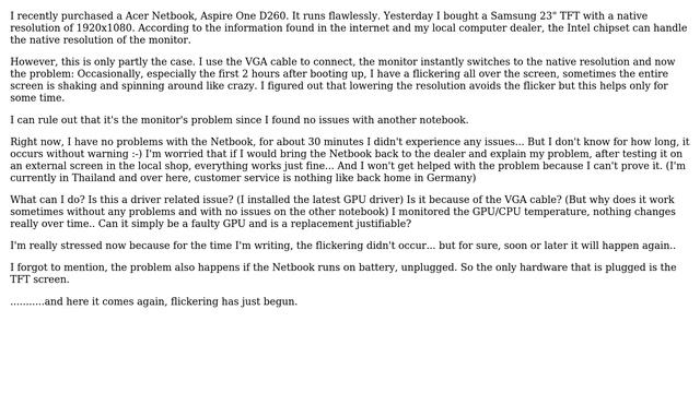 Flickering Issue In External Monitor When Used With Acer Aspire One D260 Netbook (Intel GMA 3150)