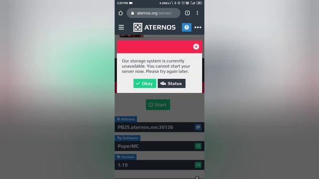 lAternos new problem solution || how to start aternos server storage problem смотреть онлайн