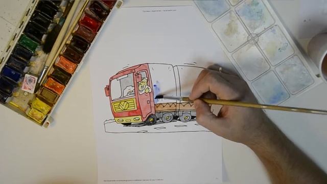 Мультик раскраска машинки. Рисуем грузовик с водетелем смотреть онлайн