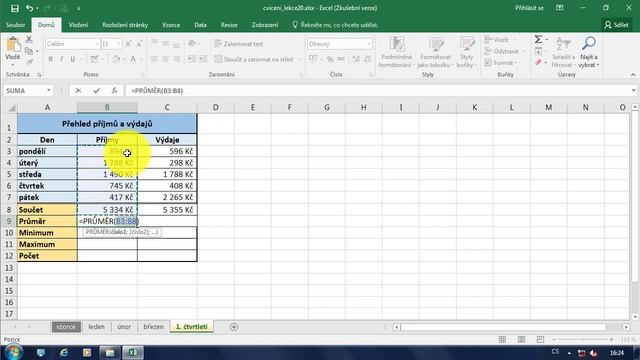Excel základní funkce online SUMA a PRŮMĚR смотреть онлайн