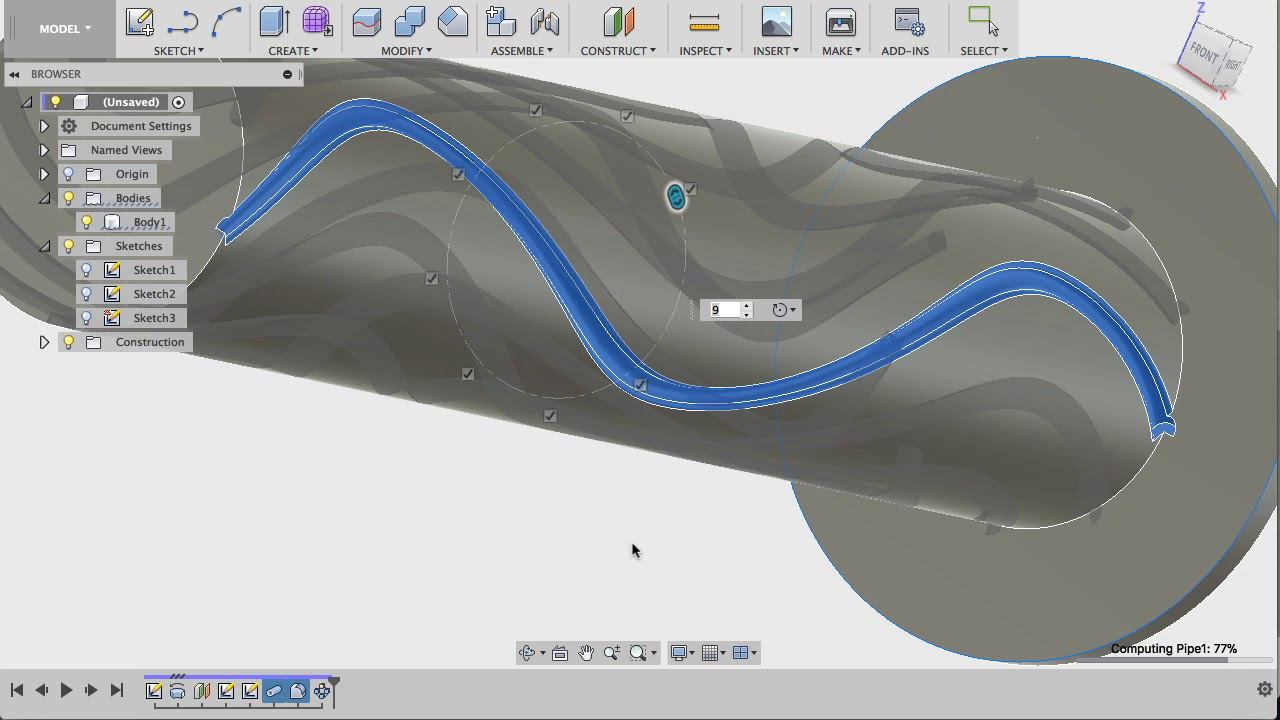Уроки Fusion 360: моделирование ручки. Fusion 360 Tutorial: using Project to Surface and Pipe смотреть онлайн