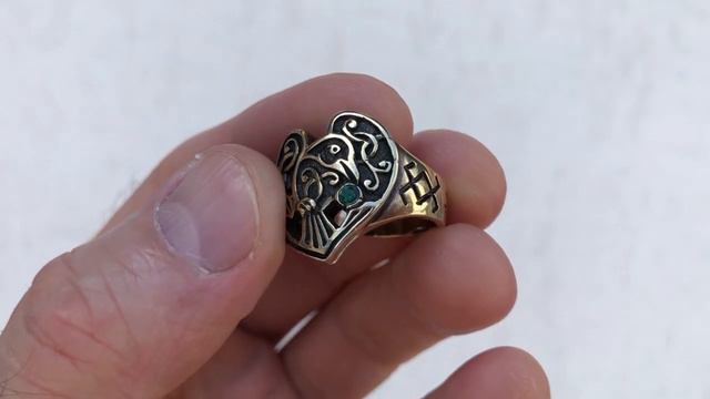 Ворон кольцо с фианитом Бронзовый перстень с вороном Тотемное кольцо ворон древнерусский стиль Воро смотреть онлайн