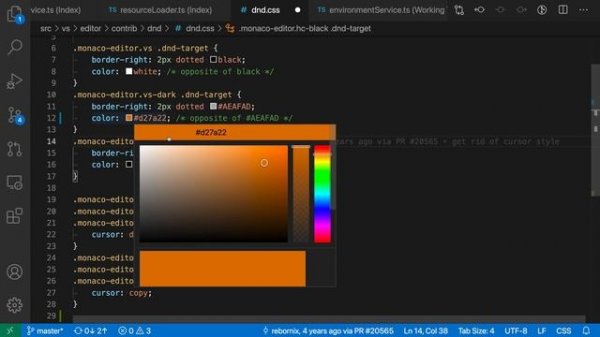 VS Code tips — Color picker color format