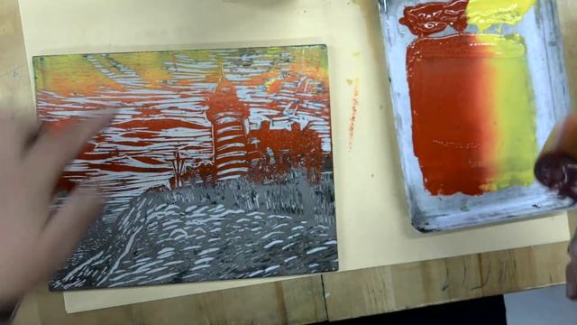 Step 6-Linoleum Printing using a rainbow roll. смотреть онлайн