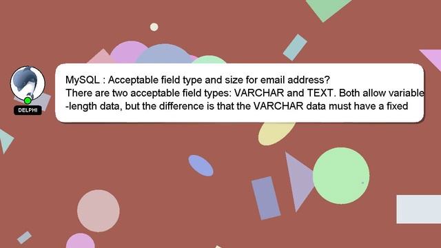 MySQL : Acceptable field type and size for email address? смотреть онлайн