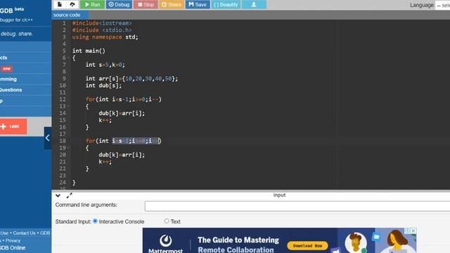 Reverse Array simple code || C++ onlinegdb #placement смотреть онлайн