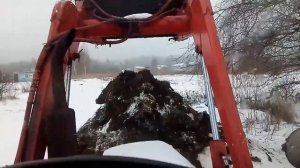 Т-40ам. ПОГРУЗКА НАВОЗА КУНОМ НА ТРАКТОРЕ Т-40ам. БУКСУЕТ, НО ЕДЕТ
