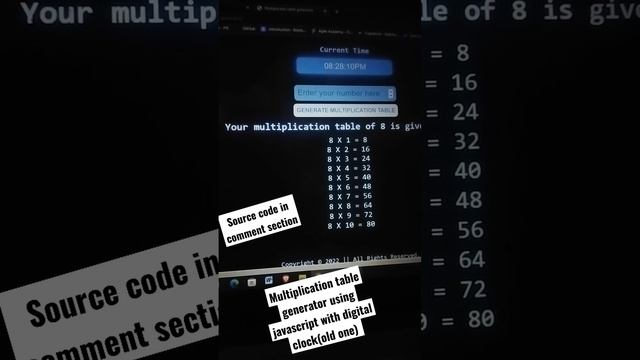 Multiplication Table generator using javascript #coding #css #coders #computerprogramming #htmlcss смотреть онлайн